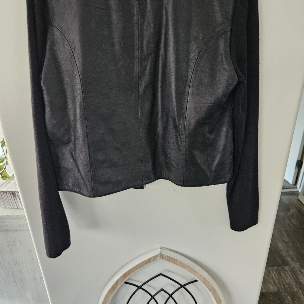 Cami Women's Black Jacket Leather/sweater Sleeves Sz 16